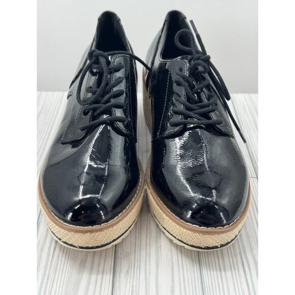 Call It Spring Vegan Aria Glossy Y2K Oxford‎ Chunky Heel Black Shoes Size 8.5 - Picture 2 of 10